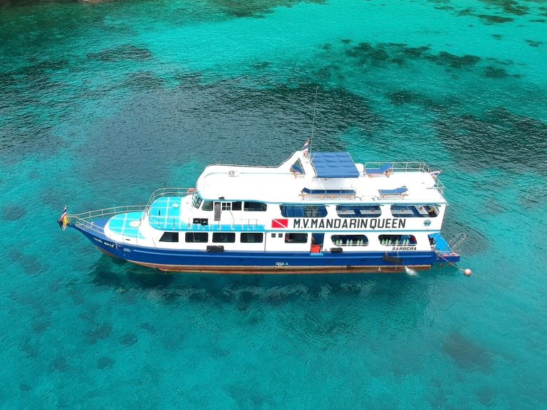 Seawave Diving Phuket boat anchored near Racha Islands with divers preparing for a trip