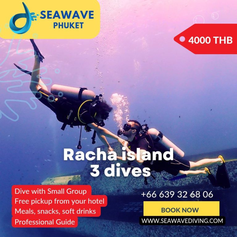 Certified divers exploring vibrant coral reefs at Racha Island, Phuket with Seawave Diving