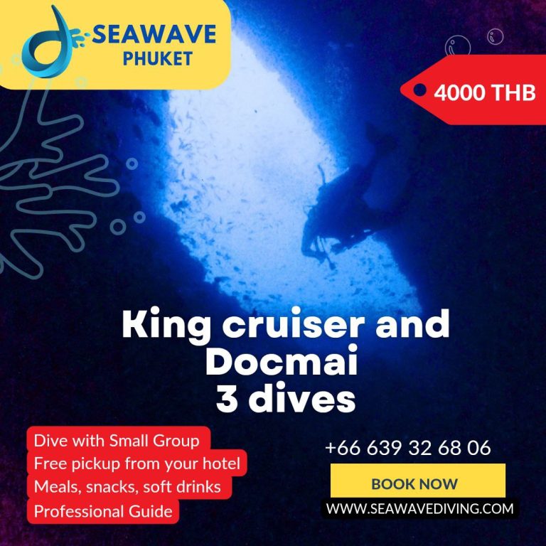 Scuba diver exploring the King Cruiser wreck in Phuket with Seawave Diving on a guided fun dive trip