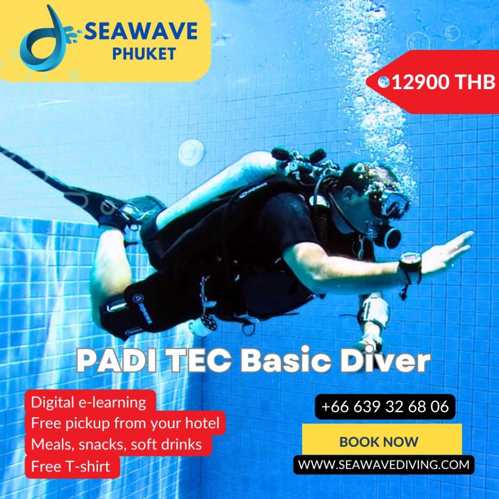 Technical diving student hovering with perfect trim during Tec Basics course in Phuket