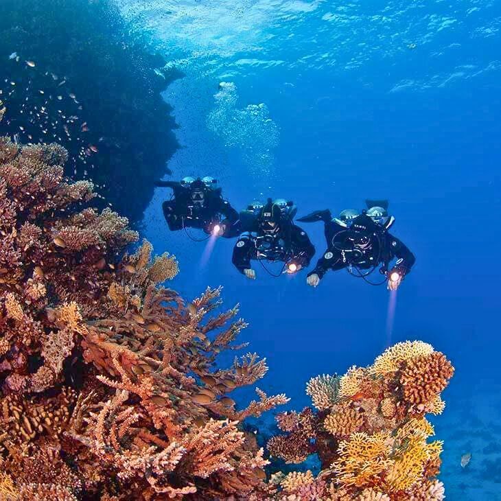 Three technical divers at 48 meters during staged Tec 50 dive with Seawave Diving Phuket